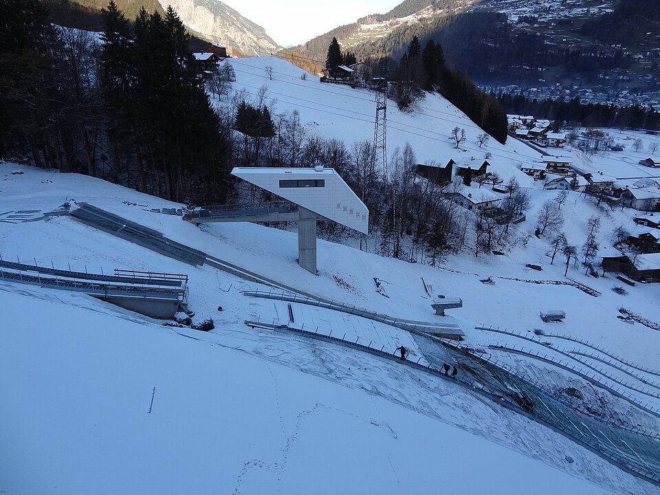 Baustelle Schanzenanlage Tschagguns im Winter