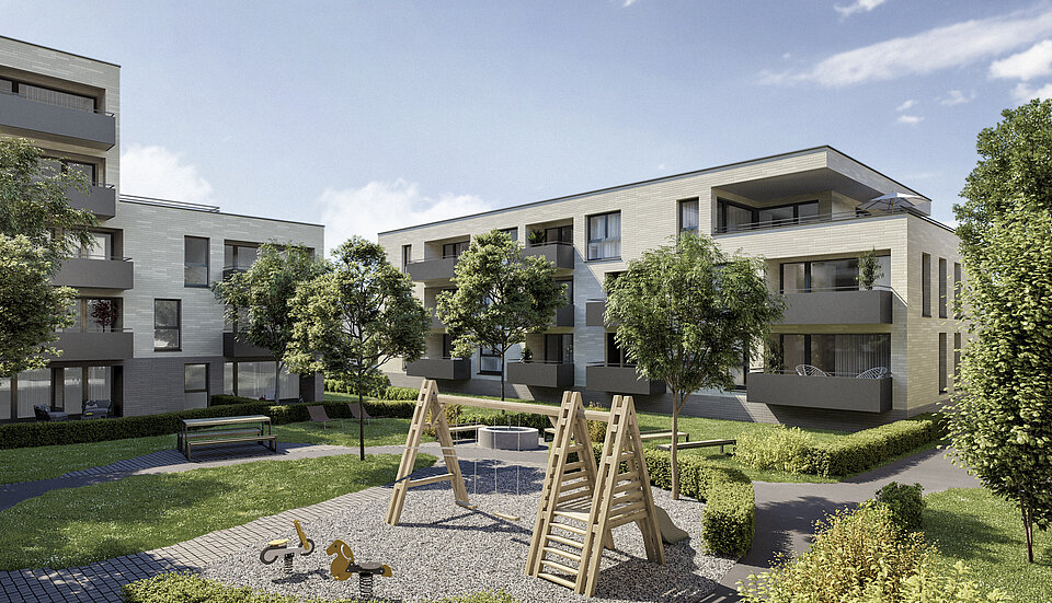 Visualisierung Atrium Eins Innenhof mit Spielplatz