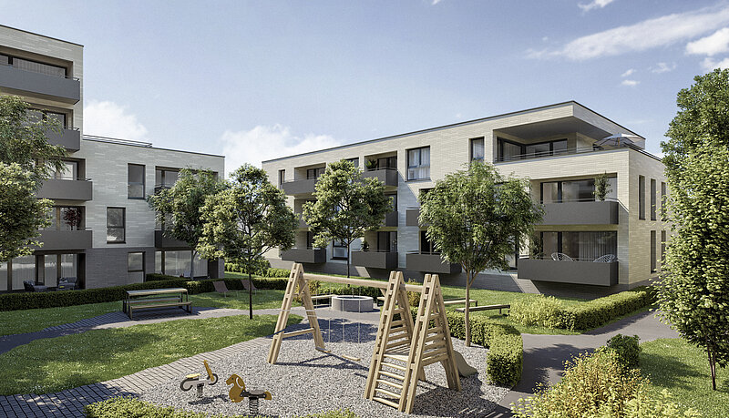 Visualisierung Atrium Eins Innenhof mit Spielplatz