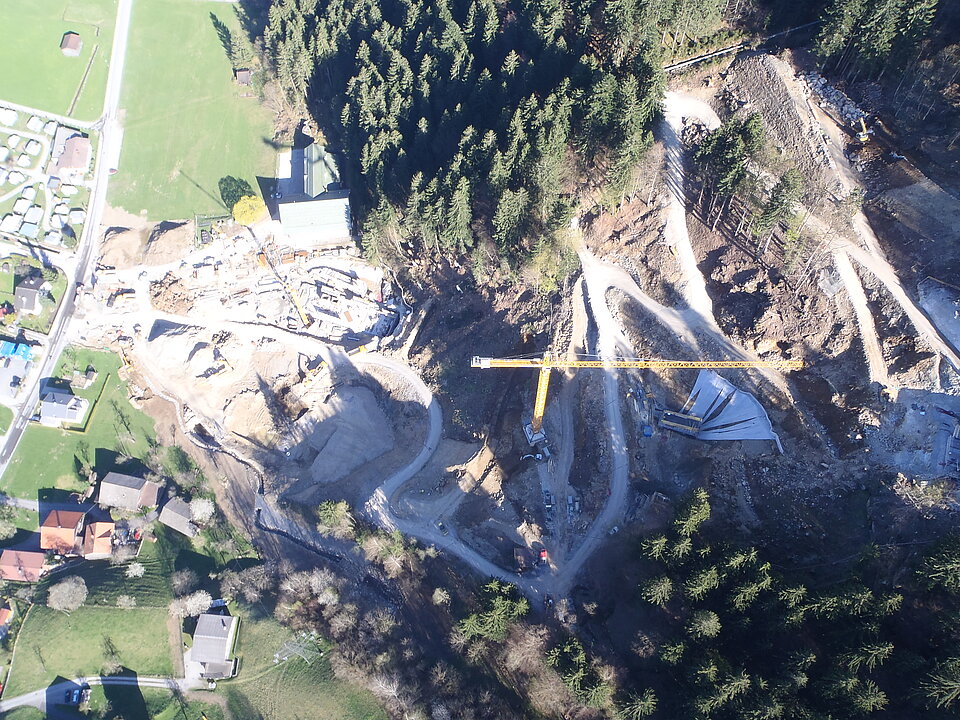 Drohnenfoto Baustellenübersicht Schanzenanlage Tschagguns